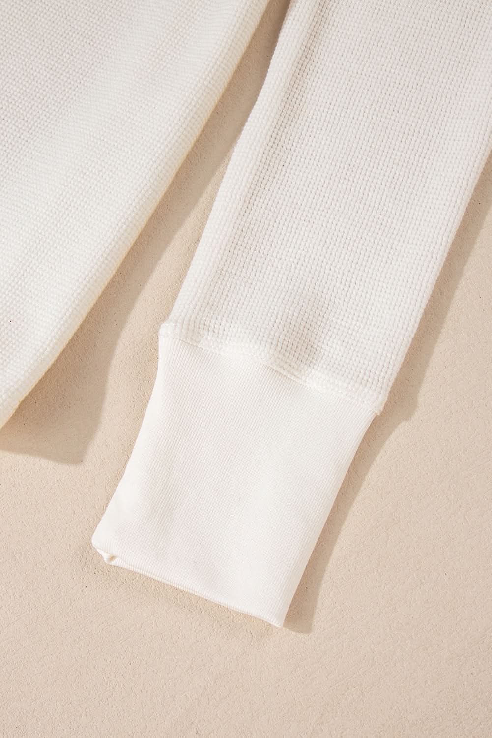 White Solid Color Waffle Half Button Long Sleeve Top - Love Salve